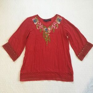 Anandas Collection Med Peasant Boho Tunic Top Bohemian Embroidered Crochet